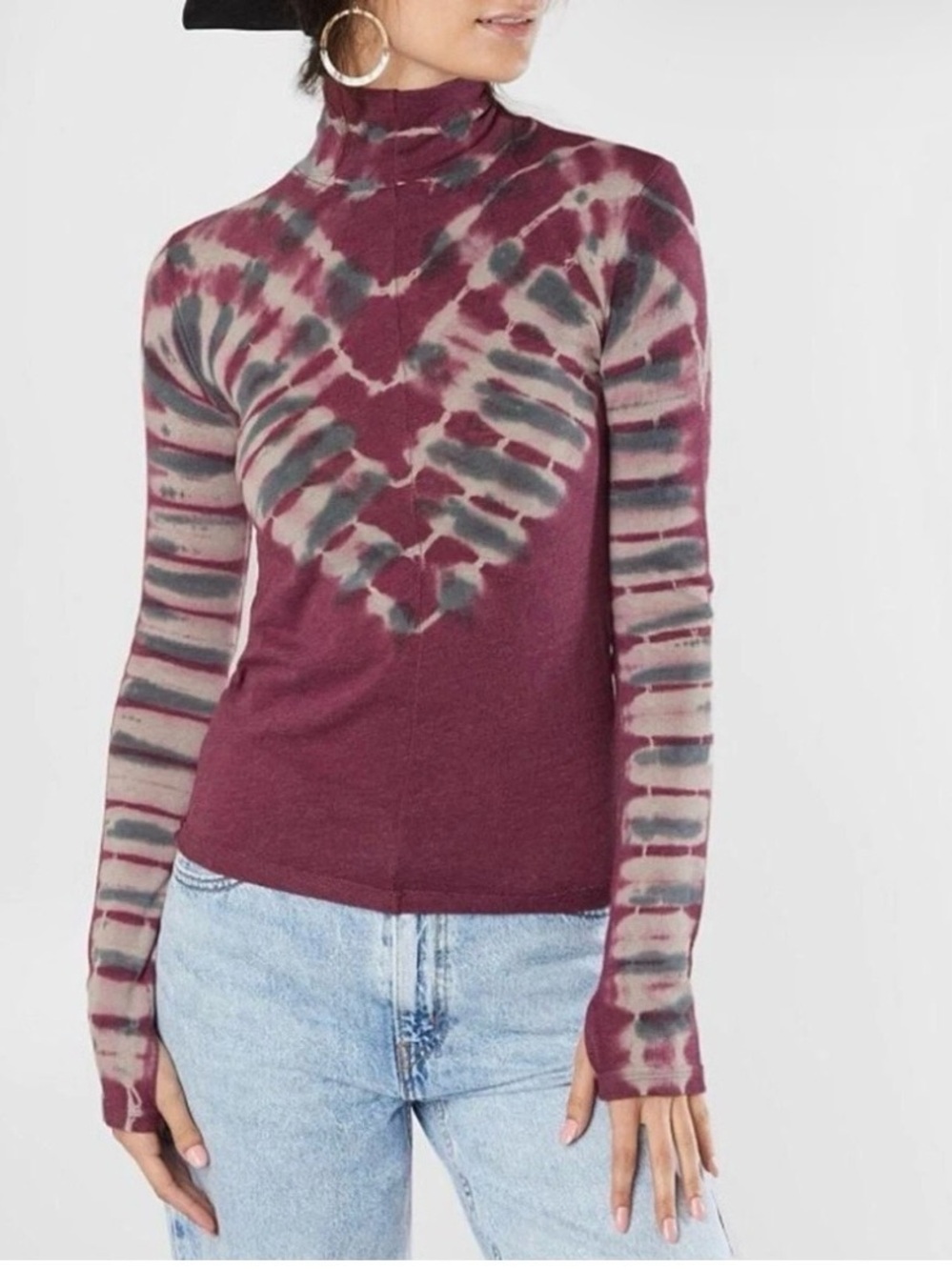 We The Free Mauve and Gray Tie-Dye Turtleneck Sweater Size XS